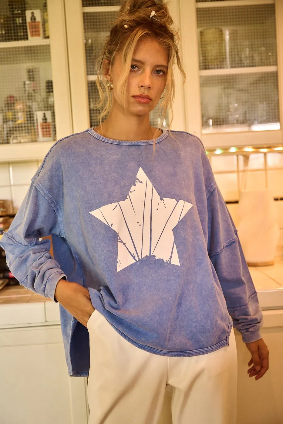 Mittoshop Star Graphic Mineral Wash Long Sleeve Top - Love Salve